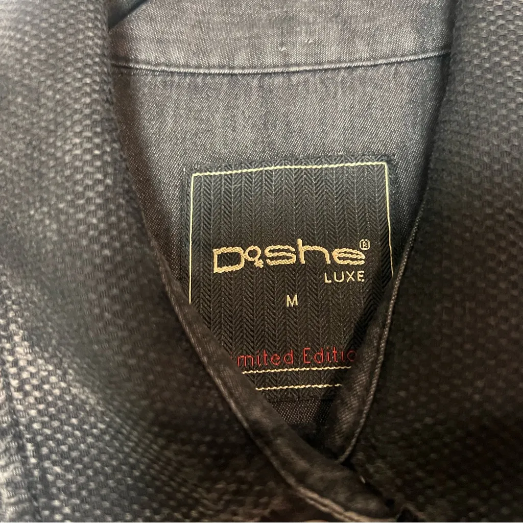 Black Denim Look Mini Dress Embellished Beaded Button Front Lace Size Medium - Image 11