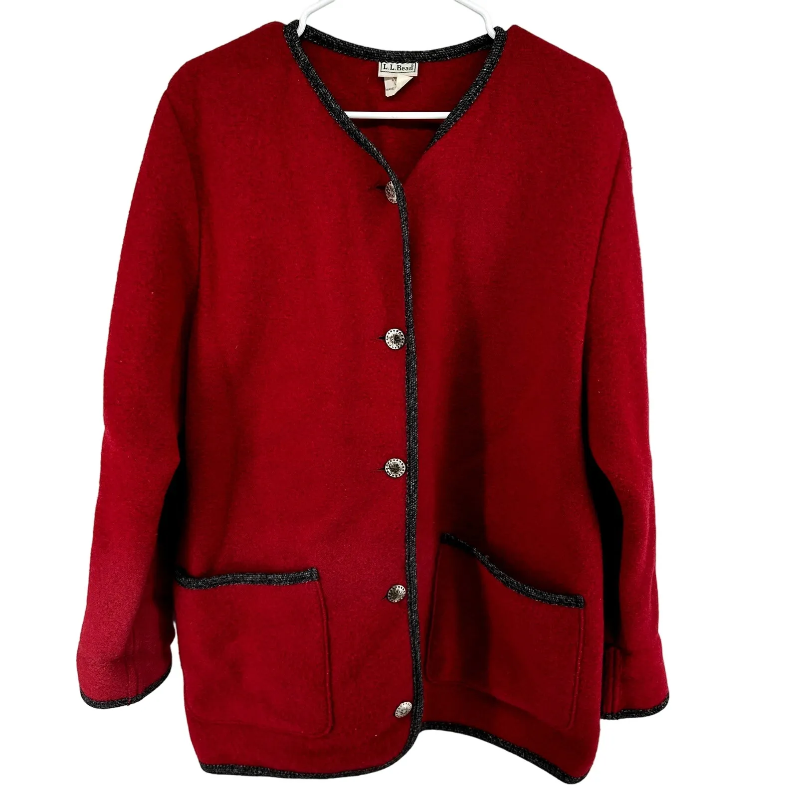 Vintage L.L. Bean Boiled Wool Jacket Coat 70s Austria Pockets Red Black Large - Image 2