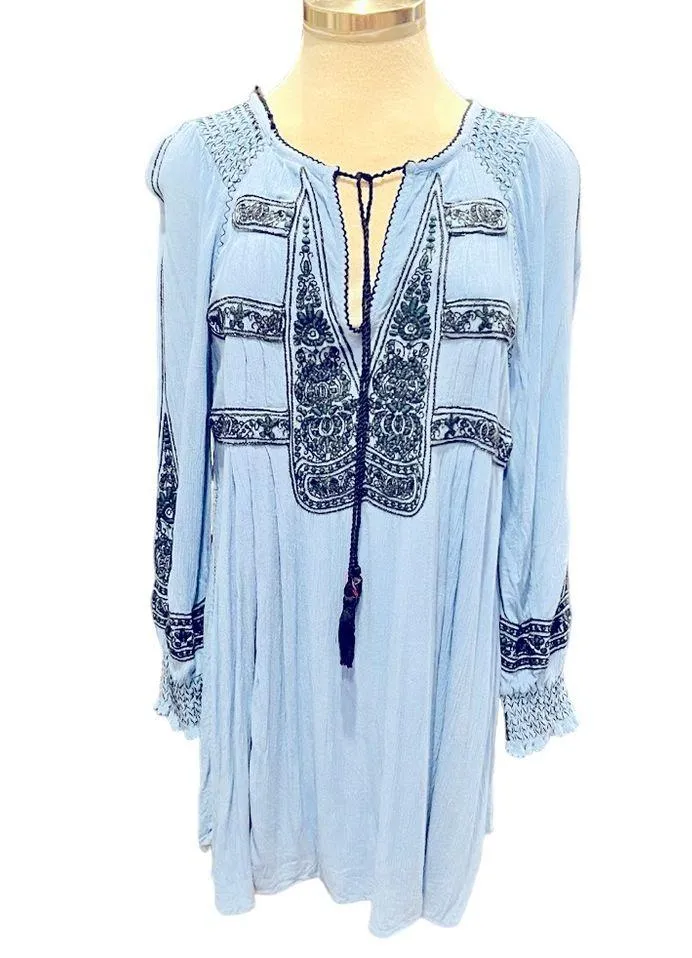 FREE PEOPLE Wind Willow Mini Dress River Skies Blue Size Small - Image 2