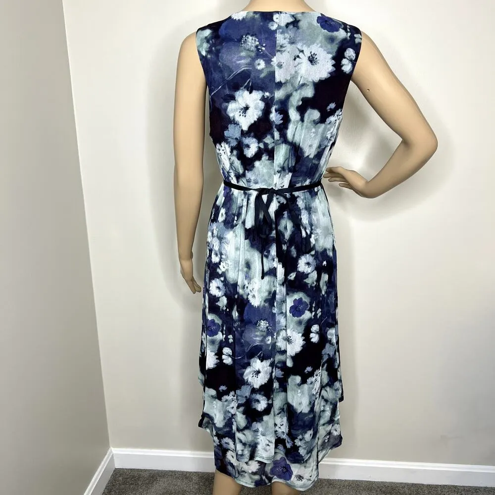 Vera Wang Blue Floral Sleeveless Dress - Image 3