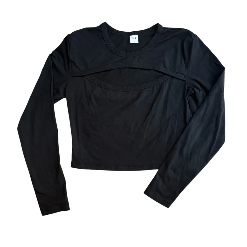 Aritzia TNA Women’s Size‎ XL Long Sleeve Cutout Tee Black Sporty Mad Max Fitted - Image 2