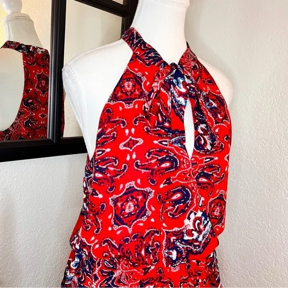 PARKER Diane Sleeveless V-Neck Ruffle Paisley‎ Dress Neck Tie Size M - Image 5