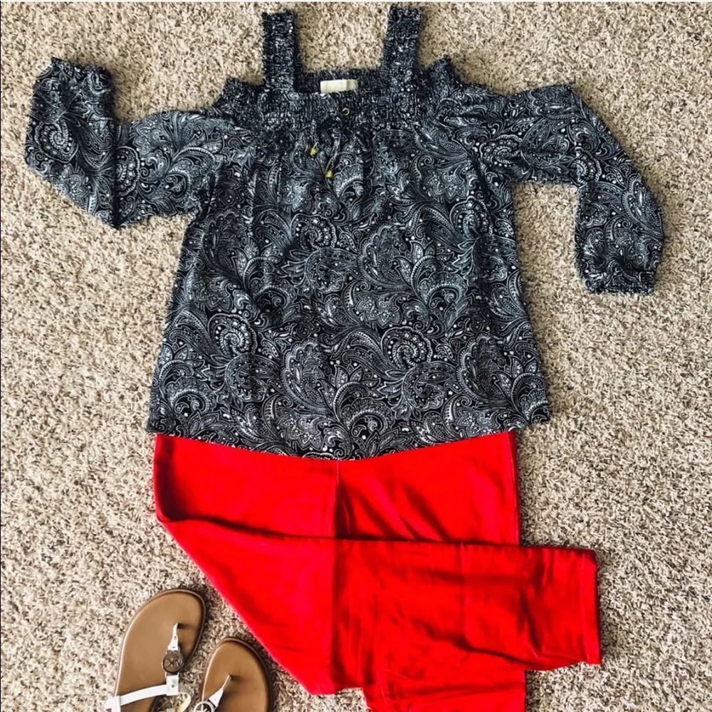 Michael Kors Paisley Print Blouse Cold Shoulder Smocked Top Size L New w/Tag - Image 14