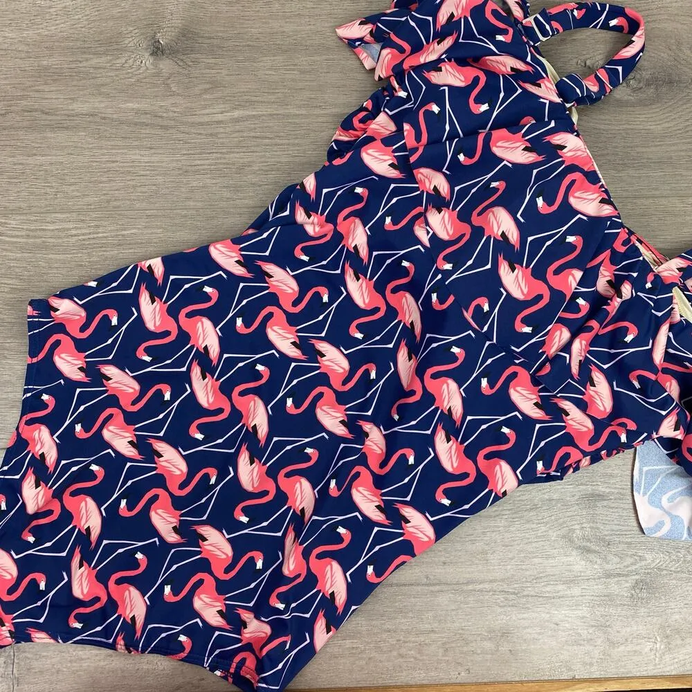 Eloquii Blue&Pink Flamingo Print One Piece Swimsuit Sz.14W - Image 9