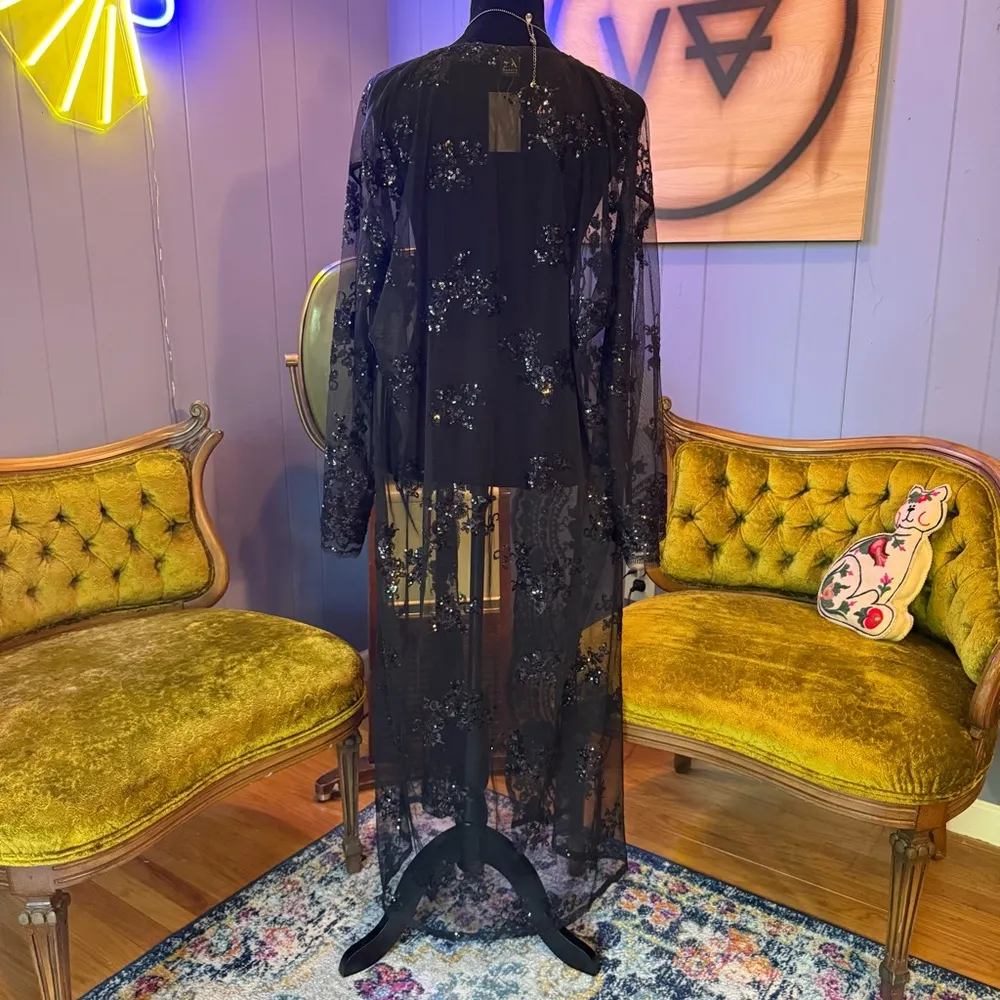 NWT Beauty Amina Sheer Mesh Sequin Duster Cardigan Black Size undefined - Image 7