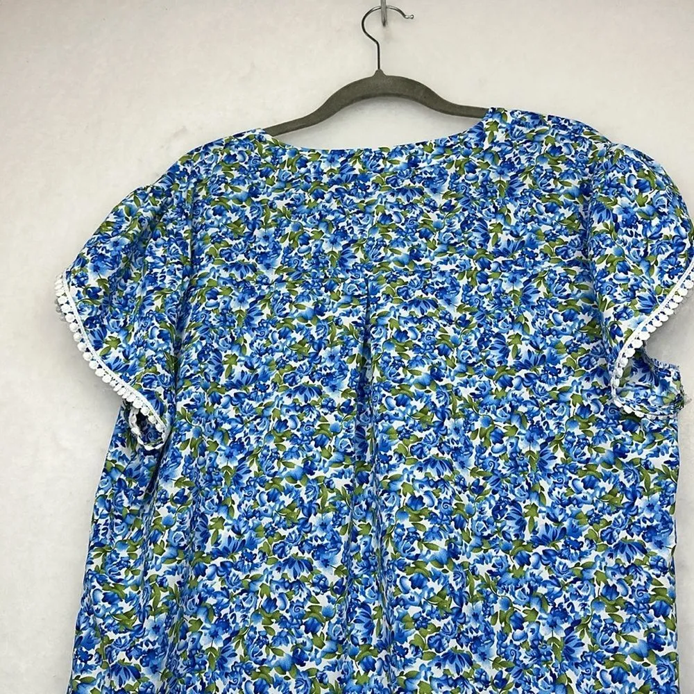 Plus Size Women's Ditsy Floral Petal Sleeve Summer Shirt Sz XXL White - Image 5