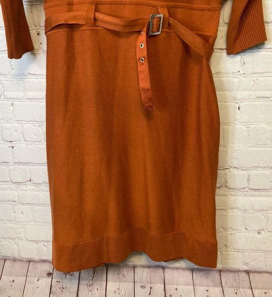 Eliza J  belted cowl neck sweater midi dress burnt orange size 12 - Image 7