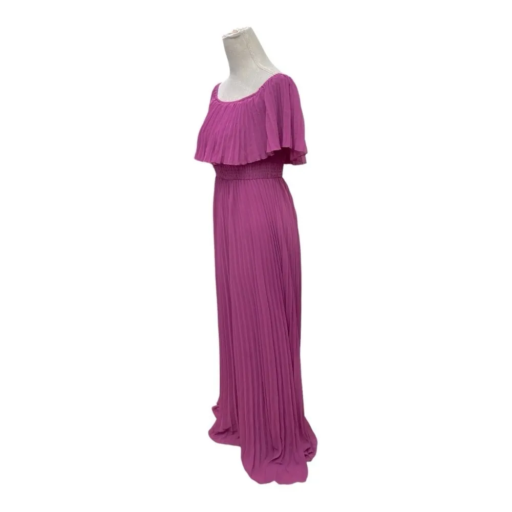LUXXEL PURPLE PLEATED MAXI OFF SHOULDER DRESS SIZE MEDIUM - Image 5