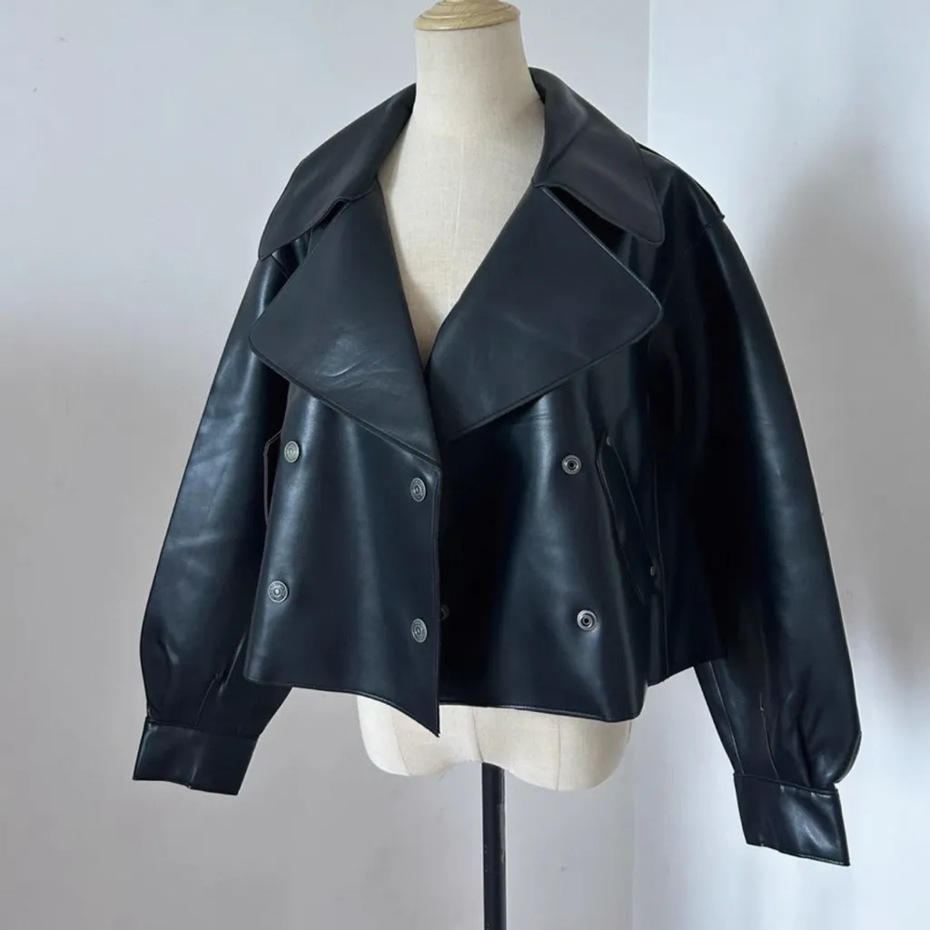 Free People  Alexis cropped vegan leather jacket black - Image 2