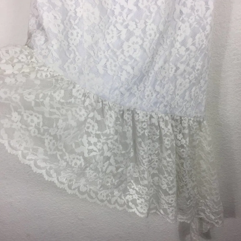 Majorelle White Lace One Shoulder Asymmetric Ruffle Bridal Midi Dress Small - Image 12