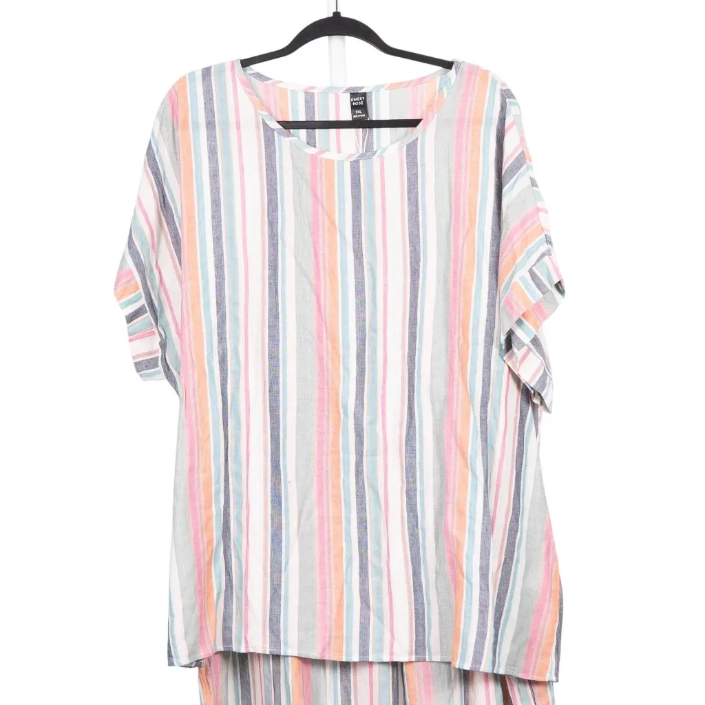 Emery Rose Pajama Lounge Set 5XL Womens NEW Striped Short Sleeve Cream Pink Blue White Size 5X - Image 2