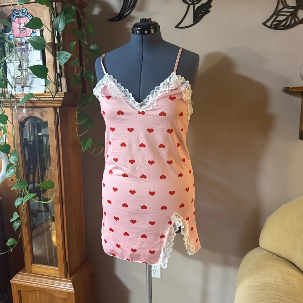 Women’s Sexy Lingerie Valentine’s Day Nightgown Lace Babydoll Spaghetti Straps Pink Size XL - Image 6