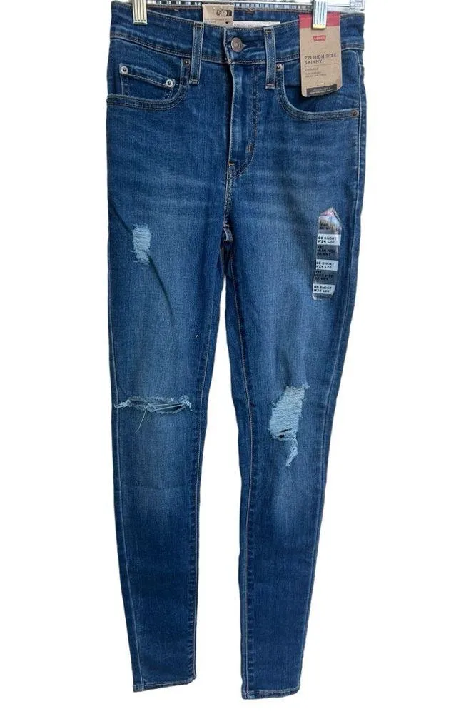 Levi’s 721‎ High Rise Skinny Distressed Women’s Jeans Size 00 Short. New! - Image 3
