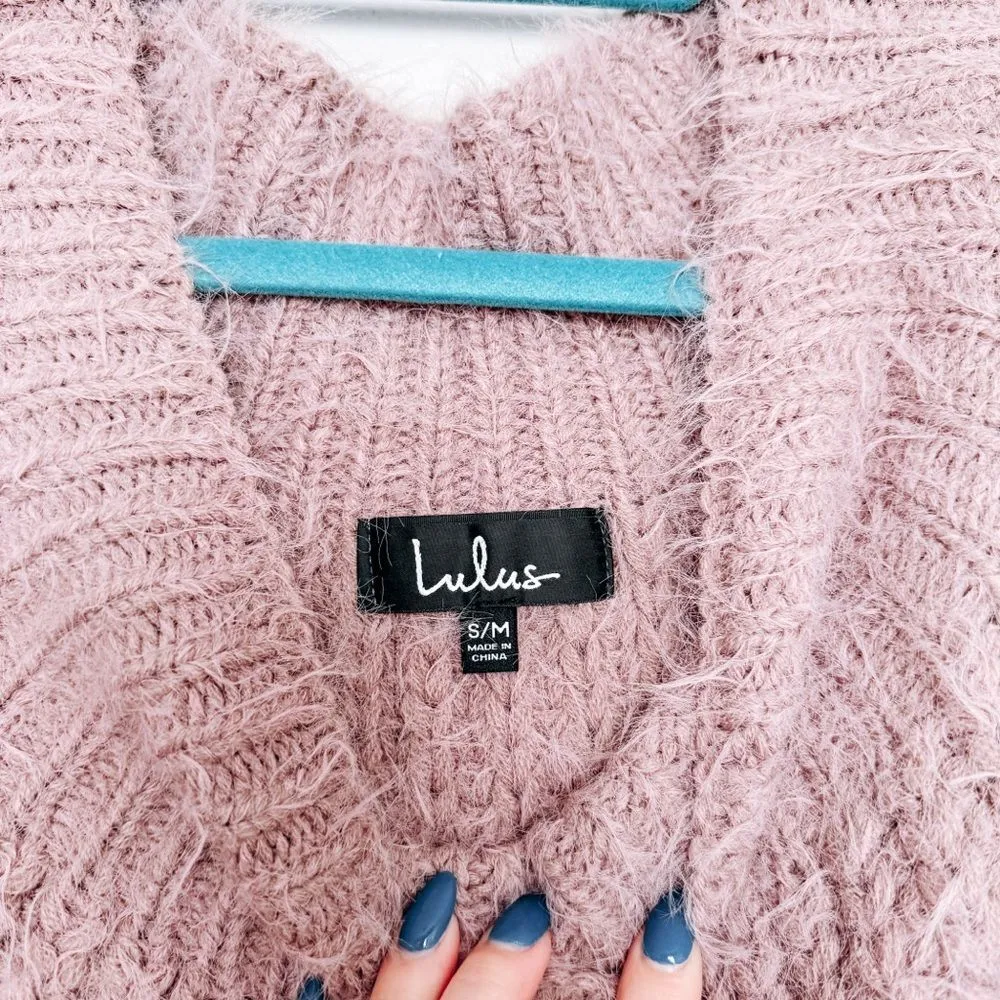 Lulus Pink Eyelash Cowl Neck Sweater Size S/M - Image 3