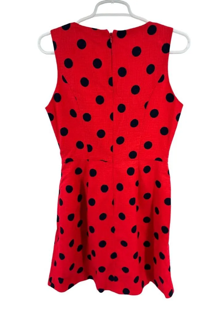 J. Crew Factory Red Dress with Navy Dots structured sleeveless above knee office Size 6 - Image 2
