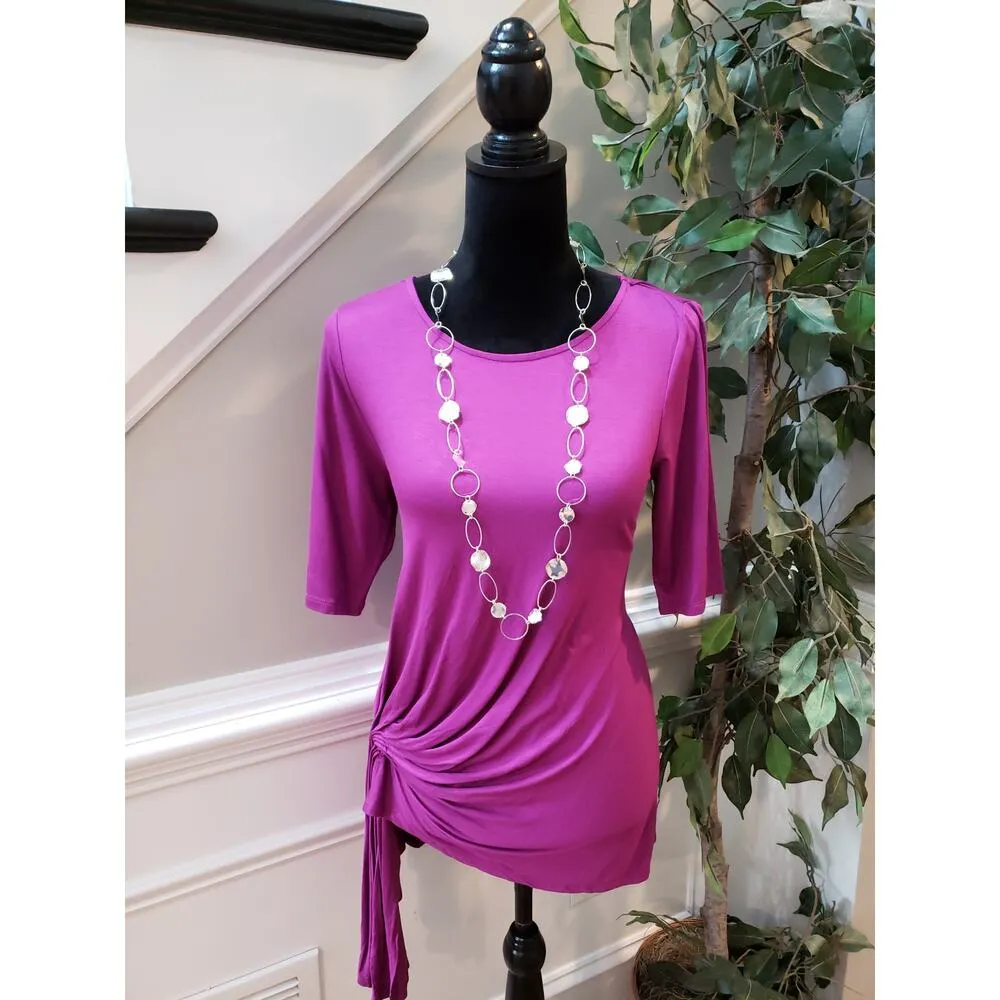 Kate and Mallory Top Women M Purple Ruched Side Stretchy Tunic Blouse - Image 2