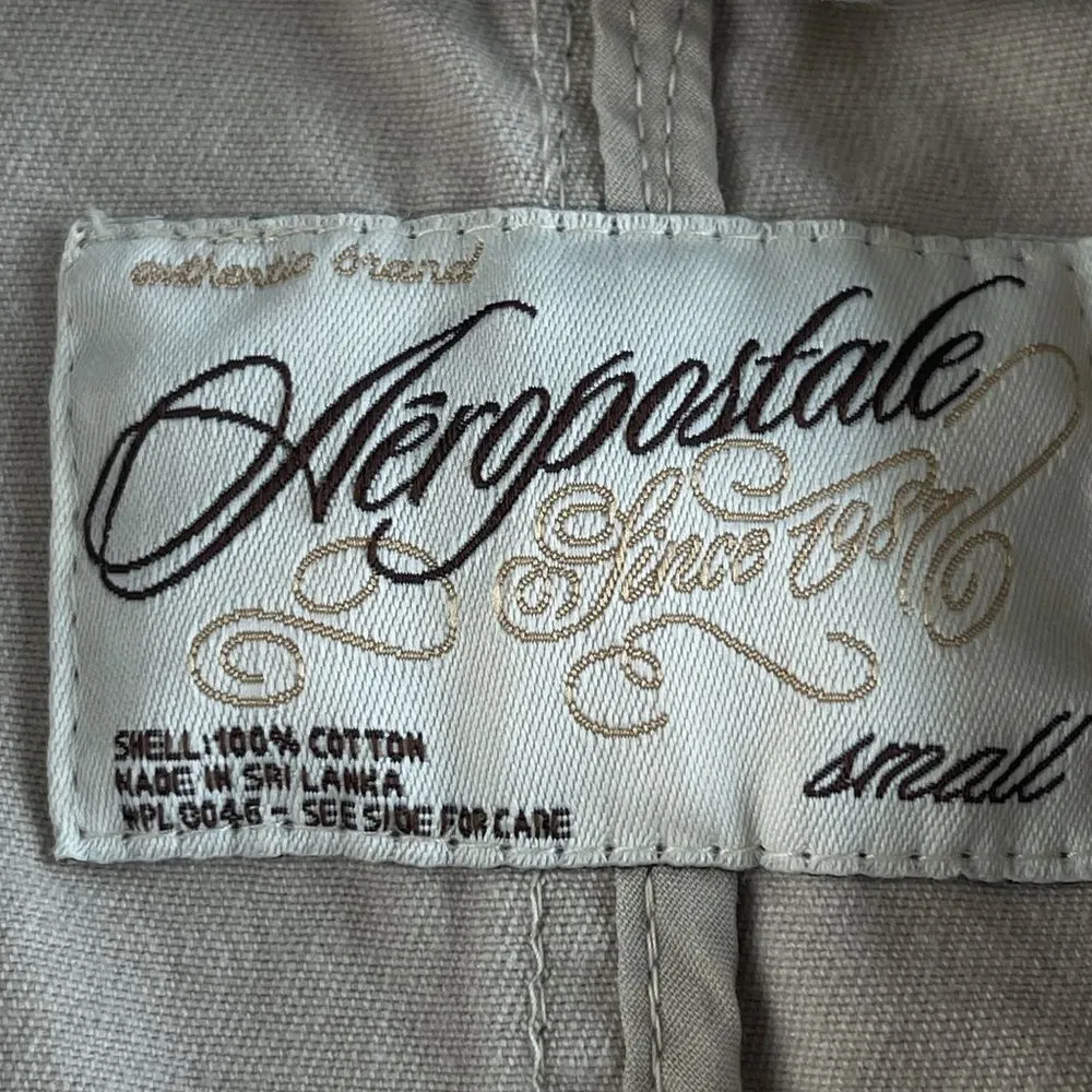 Aeropostale Cotton Embroidered Blazer Jacket Womens S Tan Cream 3 Button Pockets - Image 4
