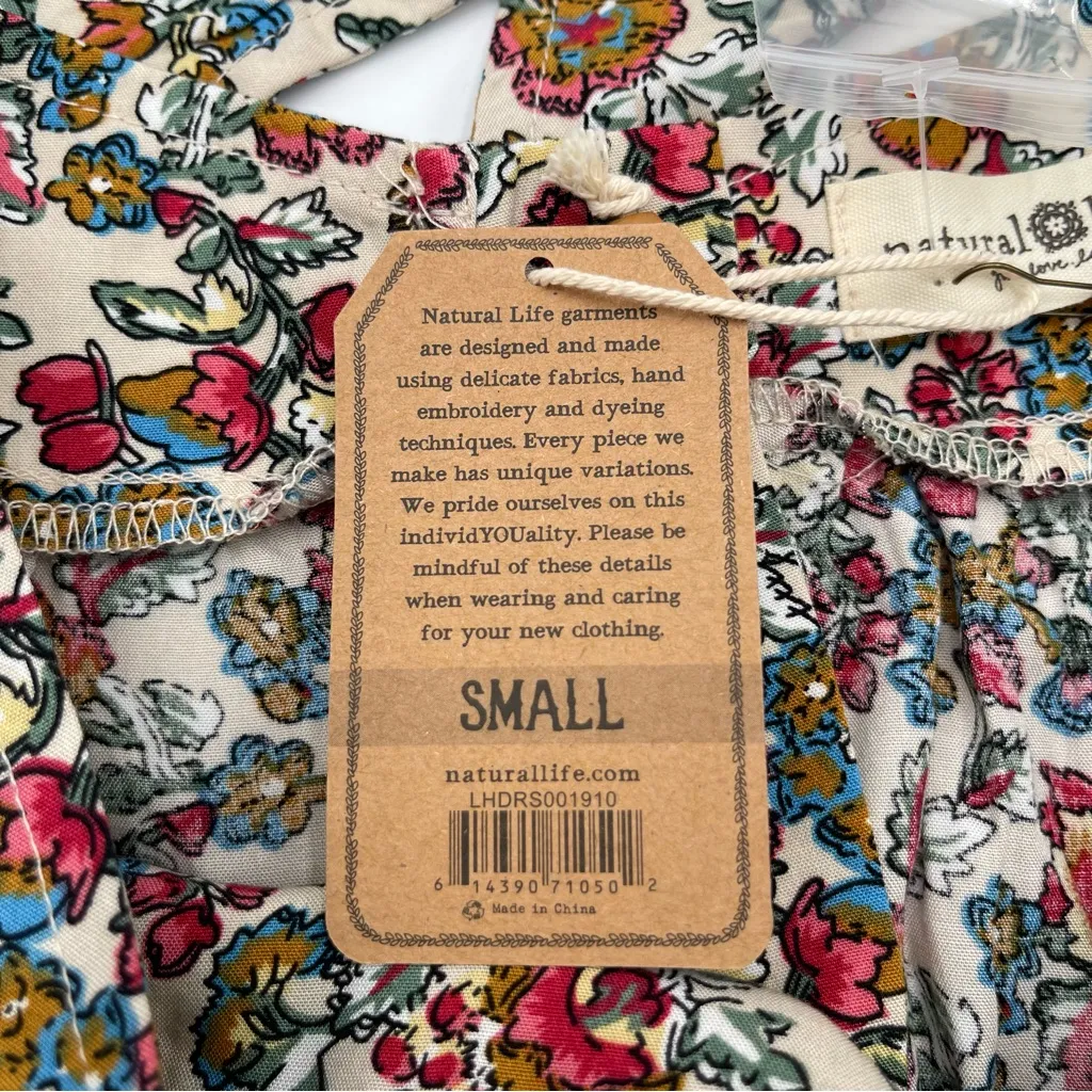 New Natural Life Sz Small High Neck Tiered Mini Dress Floral Print Tie Back - Image 8