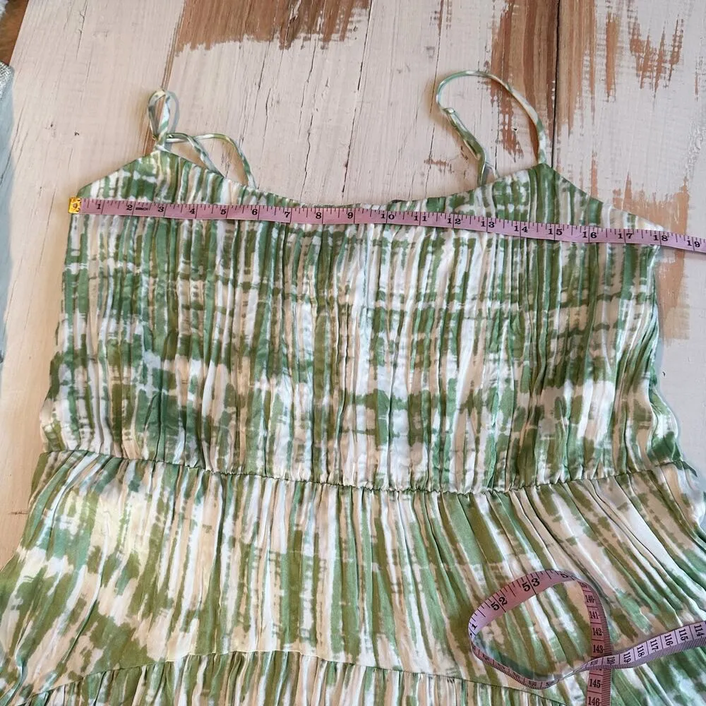 VINCE. Tie Dyed Sleeveless Satin Midi Dress Size Large White Green - Image 10