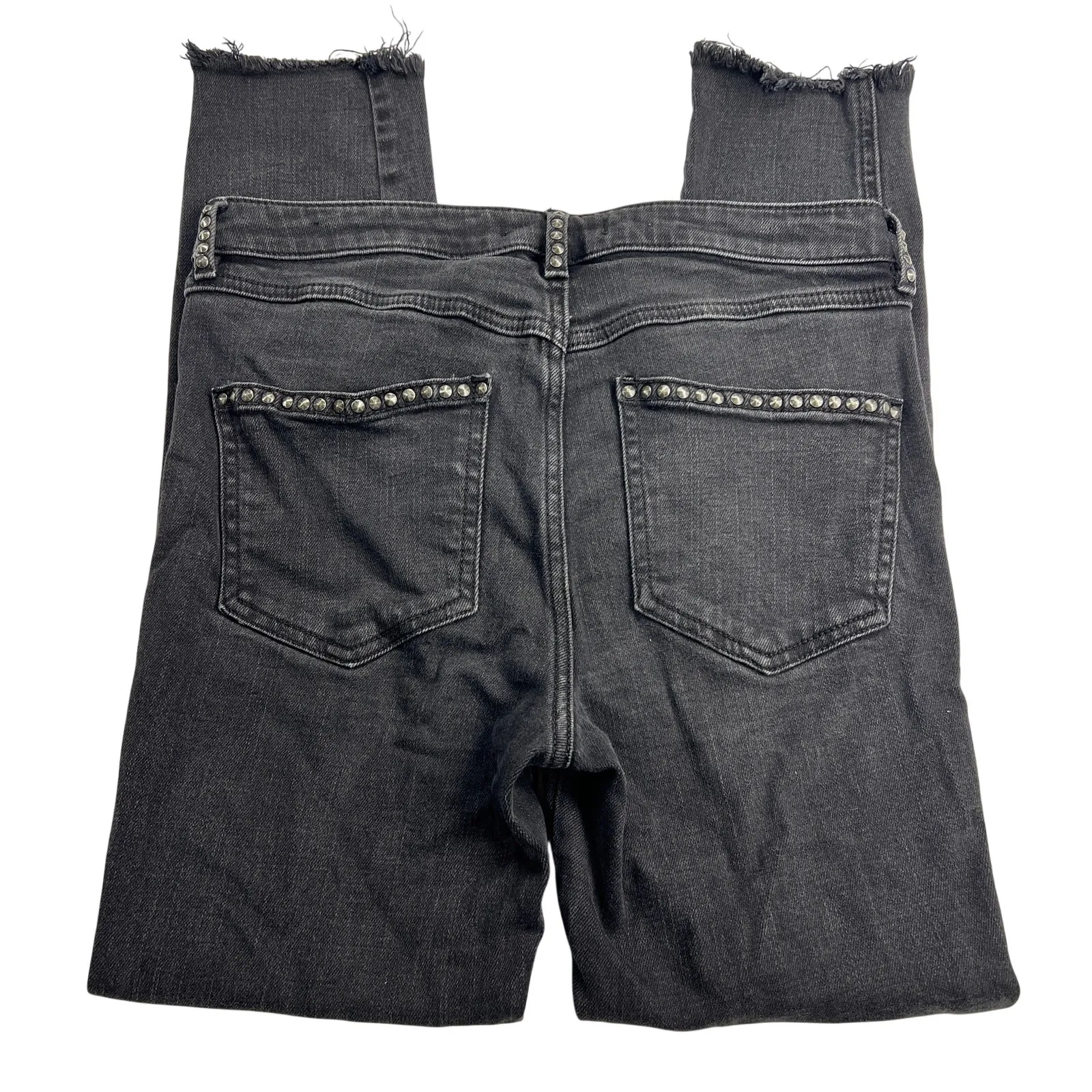Free People Burnished Silver Studded Black Wash Skinny Distressed Jeans Size 27 - Image 9