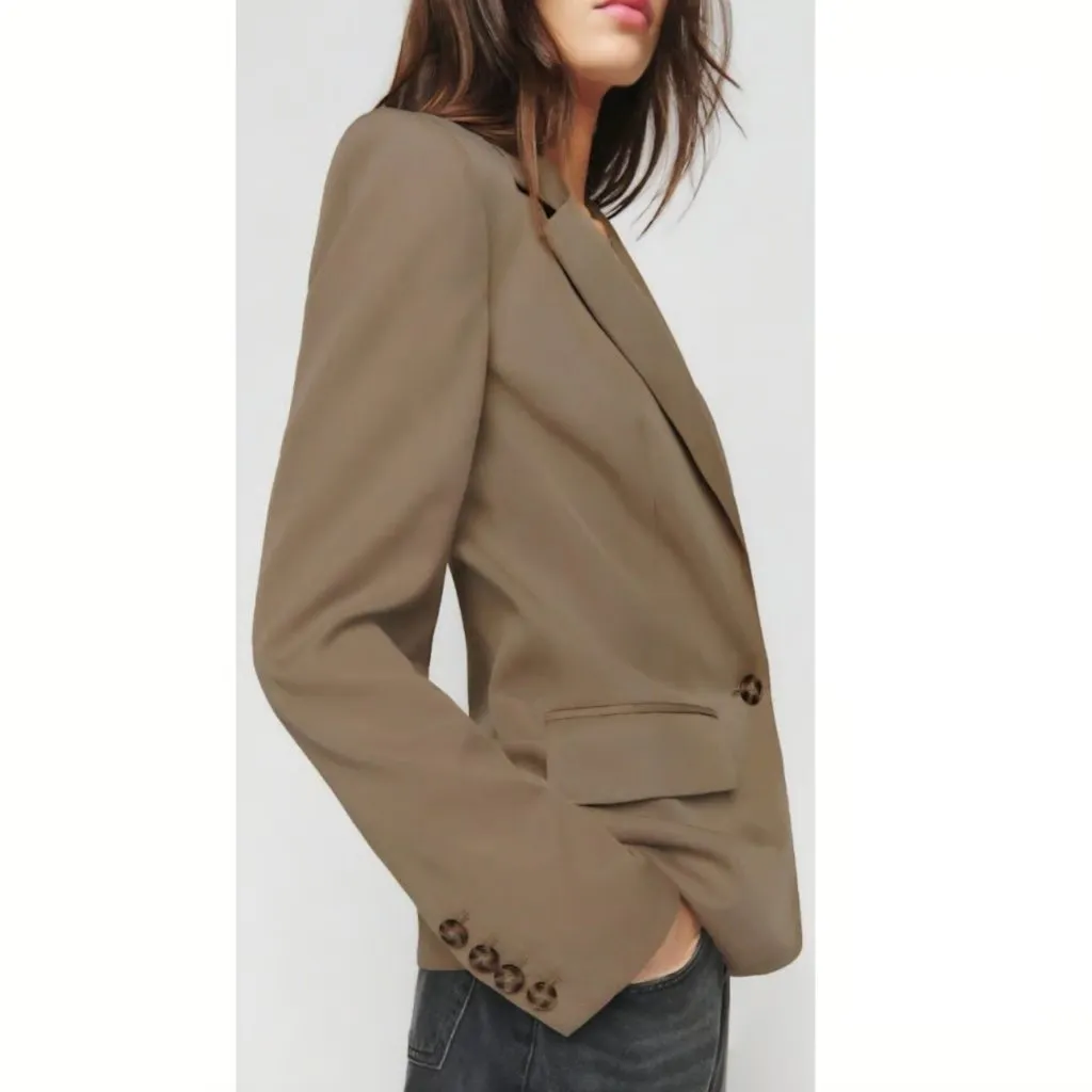 REFORMATION The Classic Slim Blazer in Mushroom Size Small - Image 10