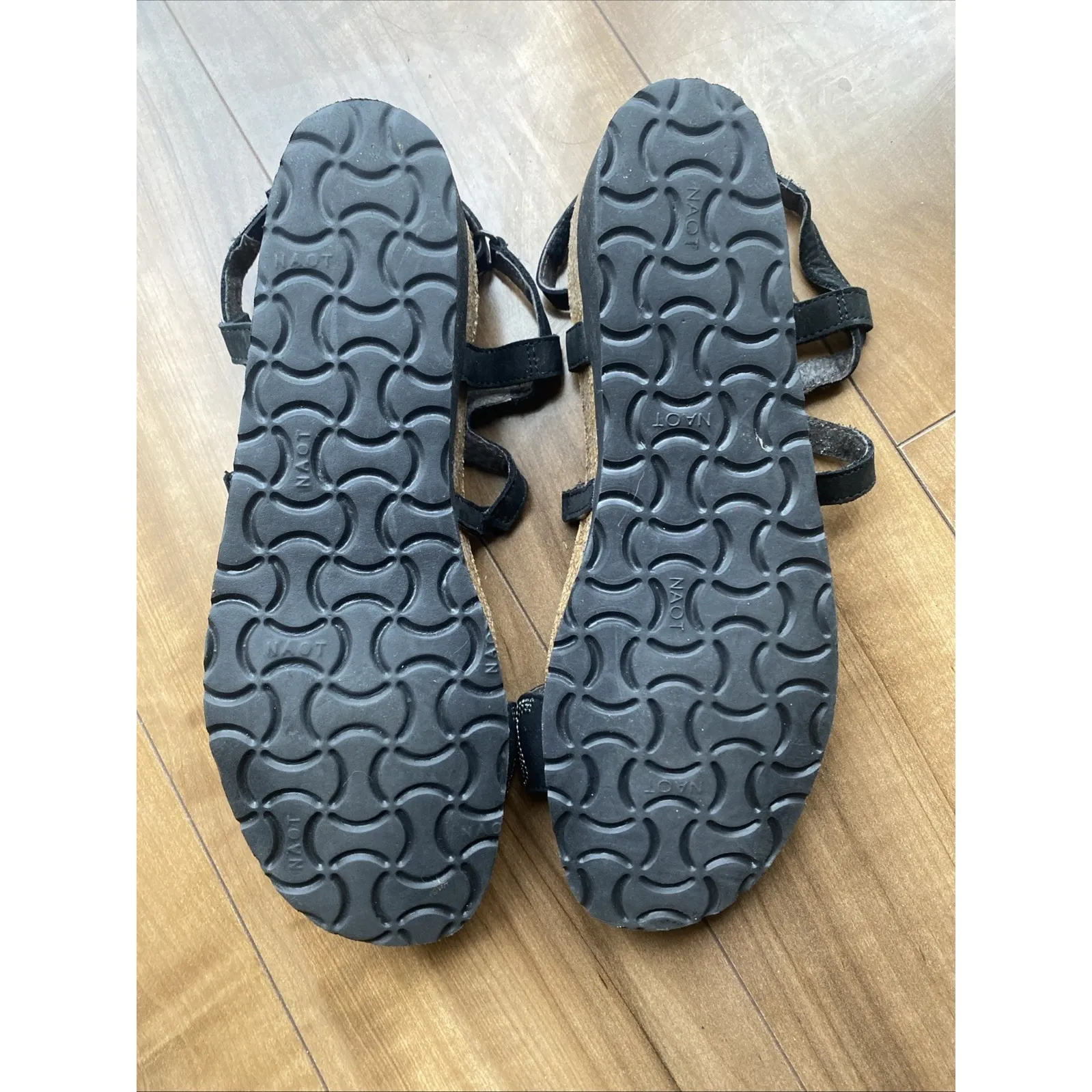 NAOT Womens 9 40 Black Leather Wedge Sandals Made In Israel Adjustable Ankle - Image 3