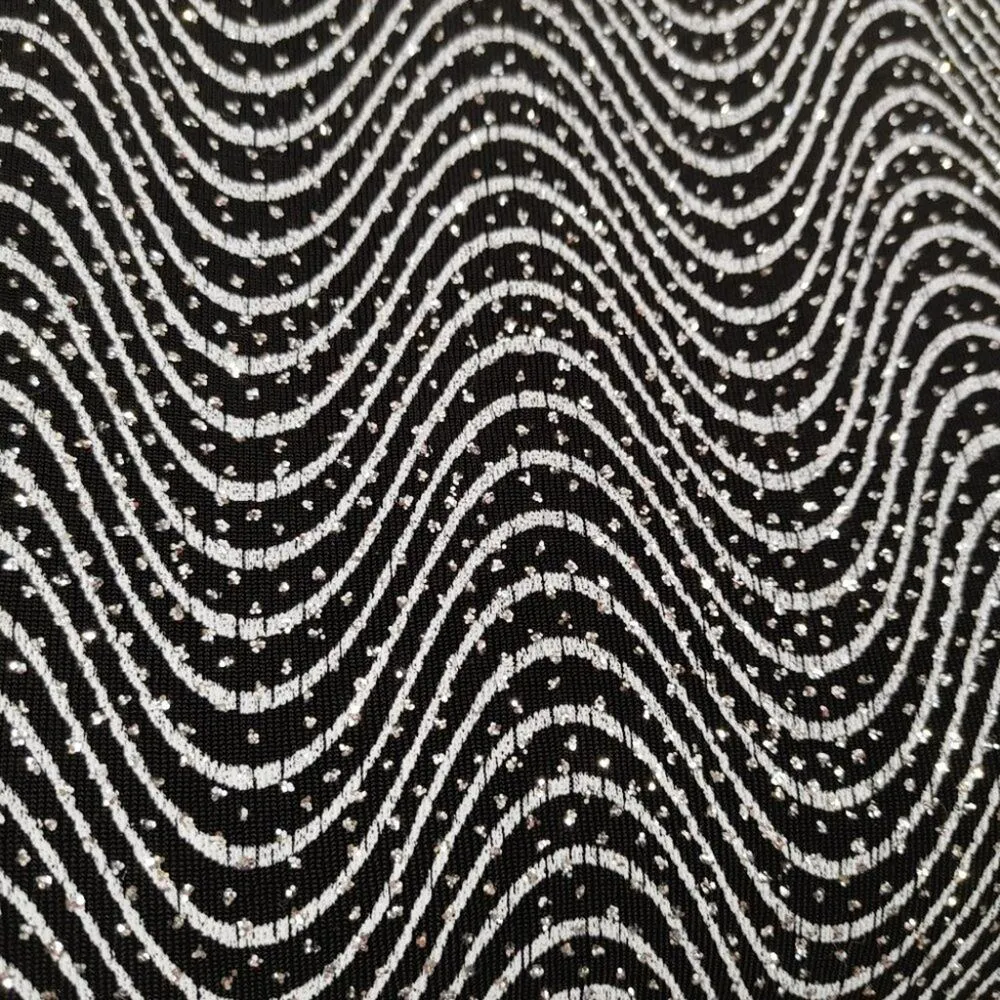 John Roberts Petite 14P Sparkly Shiny Black Silver Top 3/4 Sleeve Vintage Fancy - Image 11