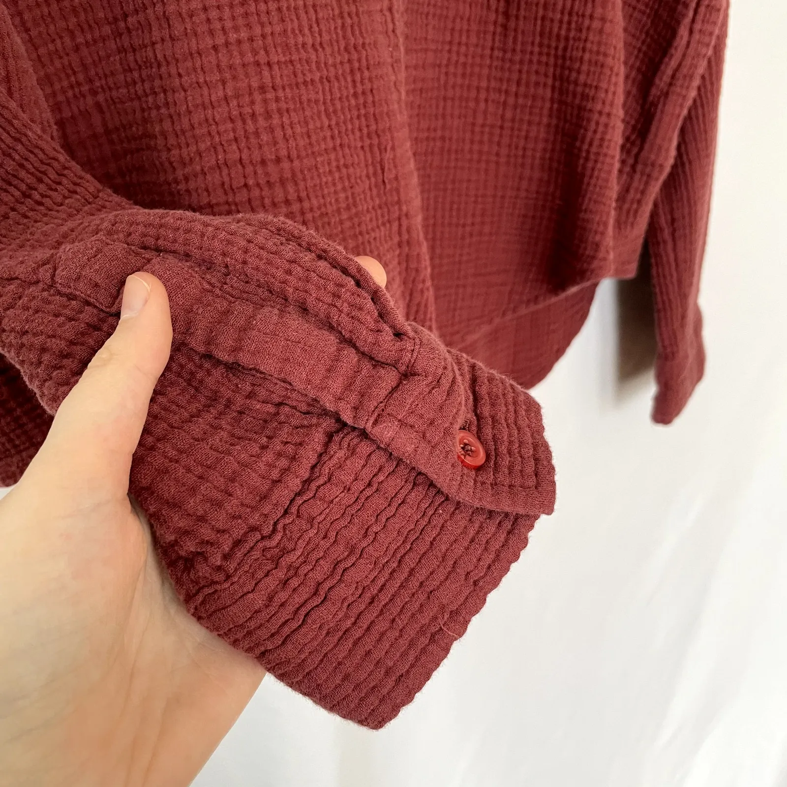 JAG cotton coral red button down women's textured long sleeved shirt size XL - Image 4