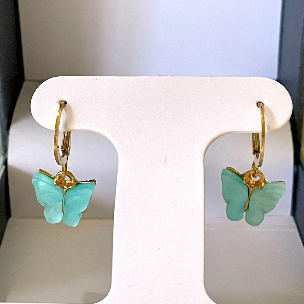 Earrings Butterfly Dangle Light Blue Women Girls Teens - Image 3