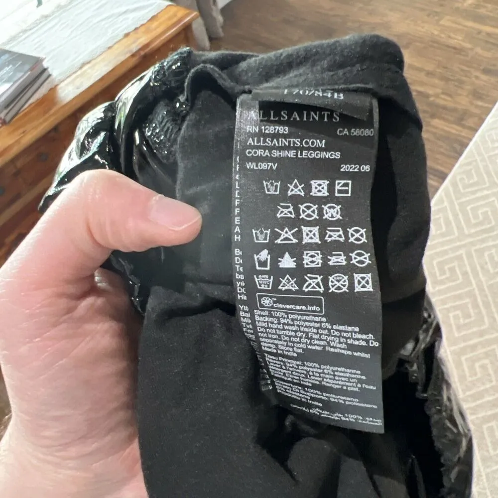 All Saints Cora Shine Faux Leather Leggings Size 12 Black - Image 6