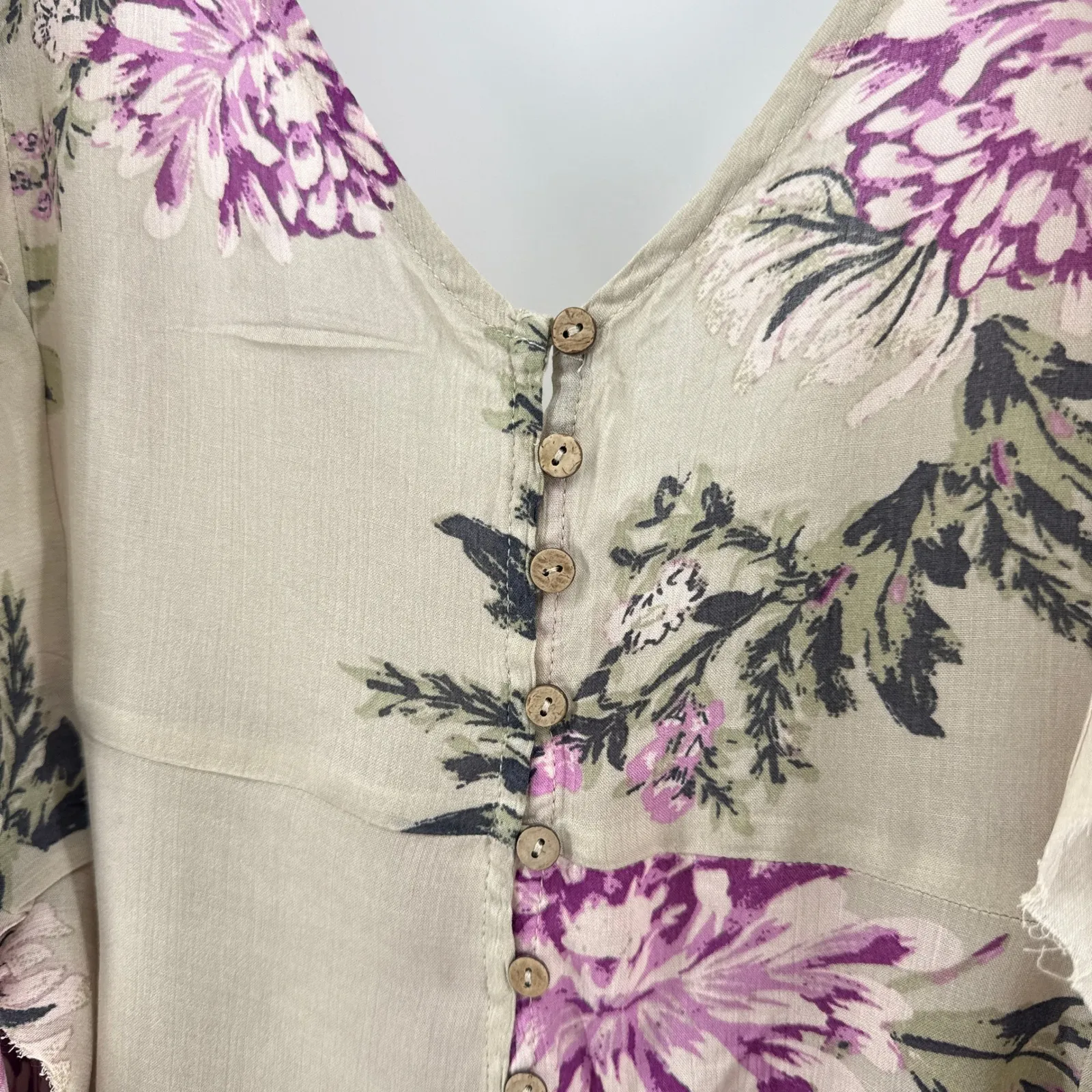 Free People Crushing on You Romper Floral Sleeveless Raw Hem Ruffle XS Oversized - Image 5