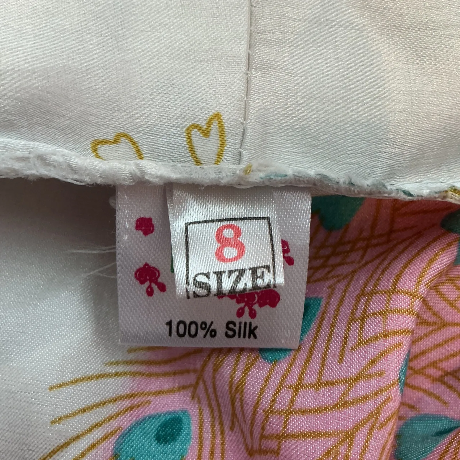 Womens 100% Silk Kimono Robe Peacock Floral Print Short Sleeve Belted White Sz 8 - Image 5