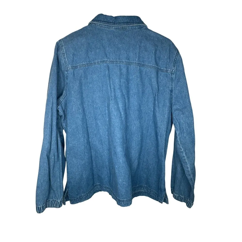 Vintage Basic Editions Denim Full Zip Shift Dress Embroidered Flowers Sz Large Blue - Image 5