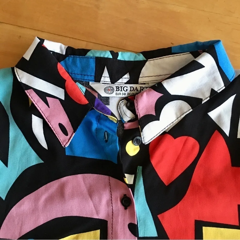 Big Dart Pop Art, Colorful Blouse, Abstract, Graphic, Geometric, Size M (EUR 38) Black Size M - Image 6