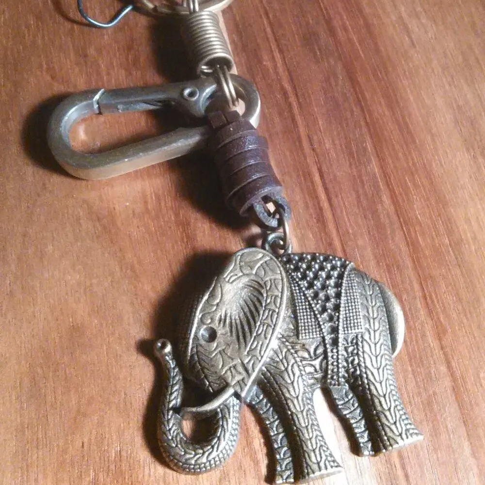 Elephant Goldtone Keychain in Faux Leather - Image 8