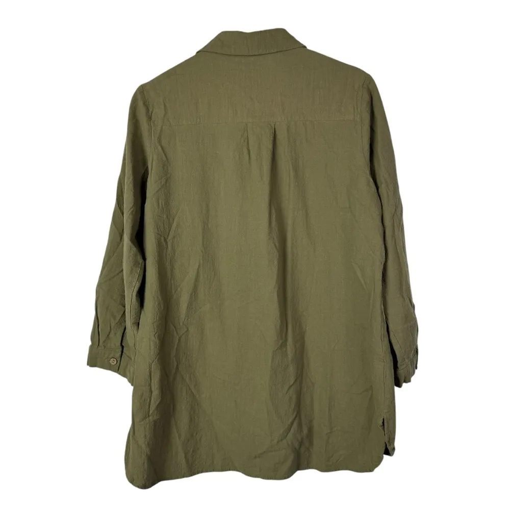 Boutique Olive Green Relaxed Fit Cotton Long Sleeve Button Down L - Image 2