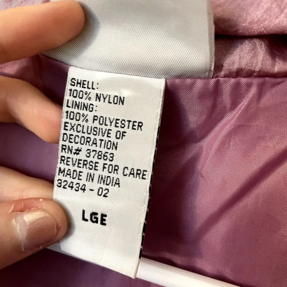 vintage pink nylon overcoat jacket puffed embroidery floral casual large - Image 7