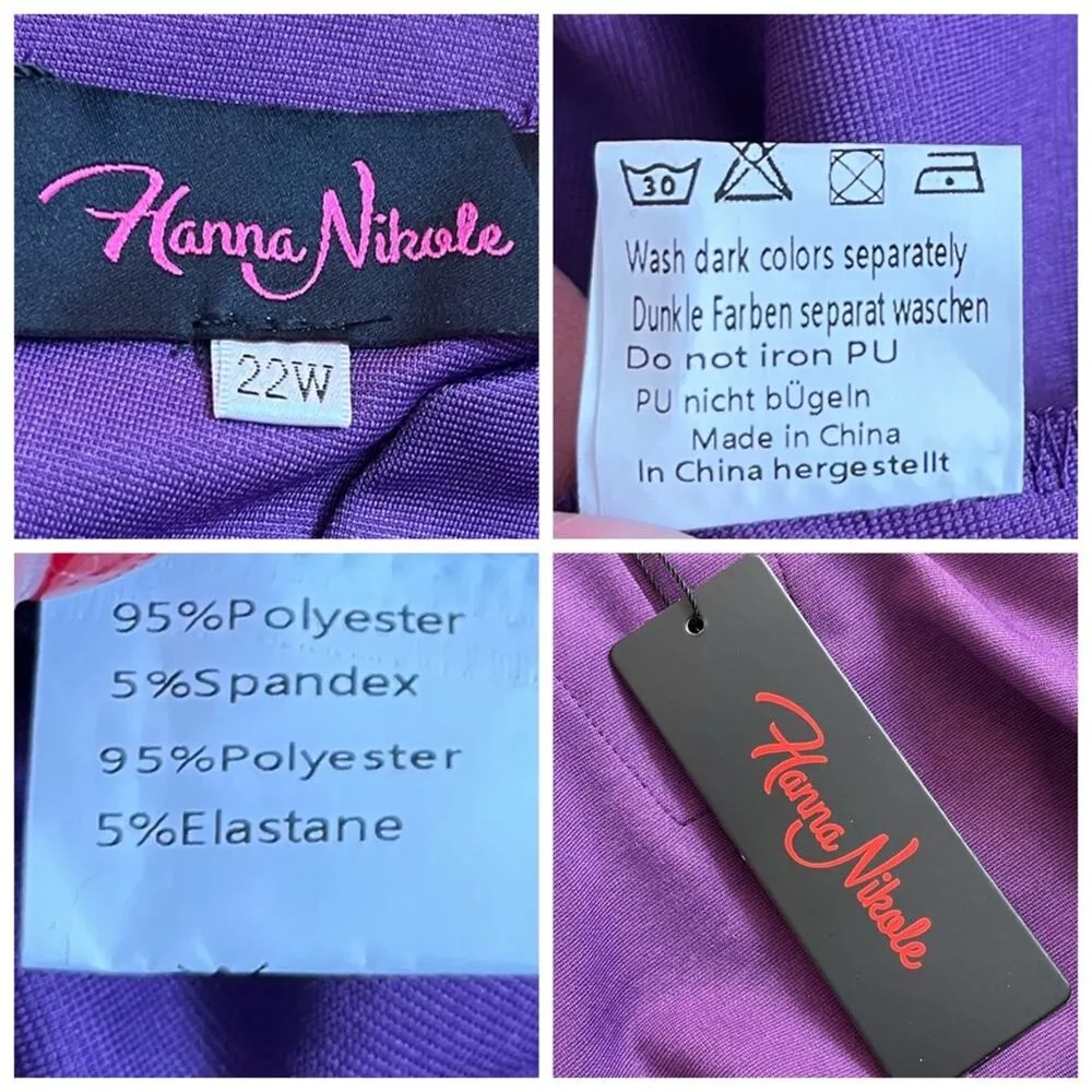 Hannah Nikole Sheath Dress Midi Split Neck Tie Waist Cap Sleeve Purple 22W New - Image 13