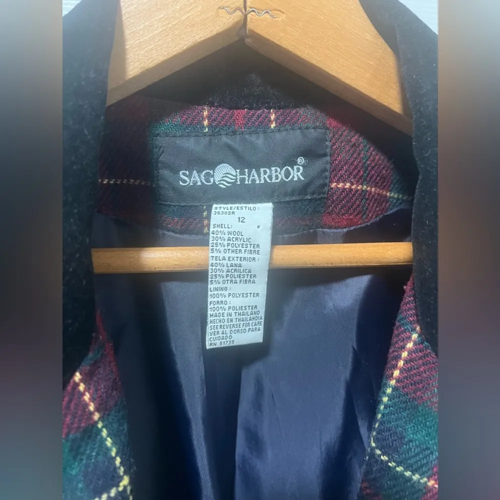 Sag Harbor Wool Blend 1 Button Oversized Blazer Velvet Collar Sz 12 - Image 2
