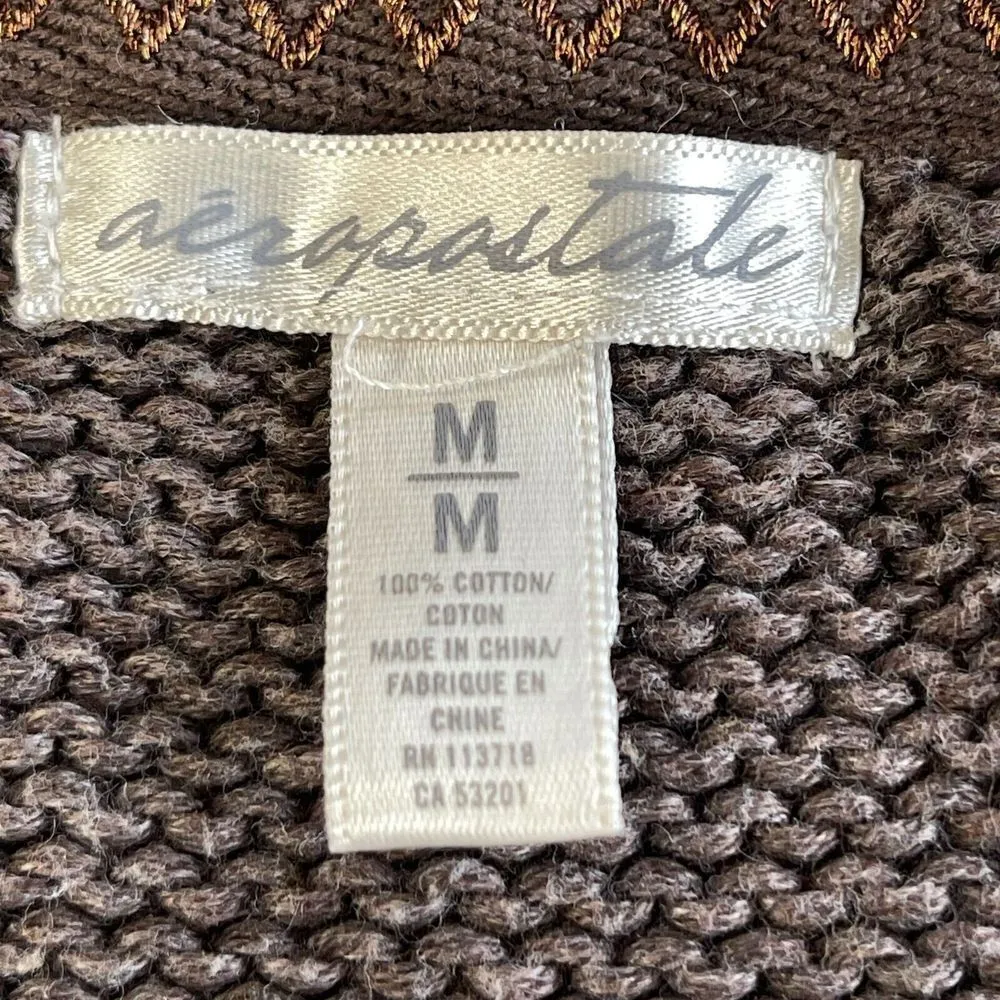 Aeropostale Cable Knit Cropped Cardigan Womens M Brown Cottage Y2K Dark Academia - Image 4