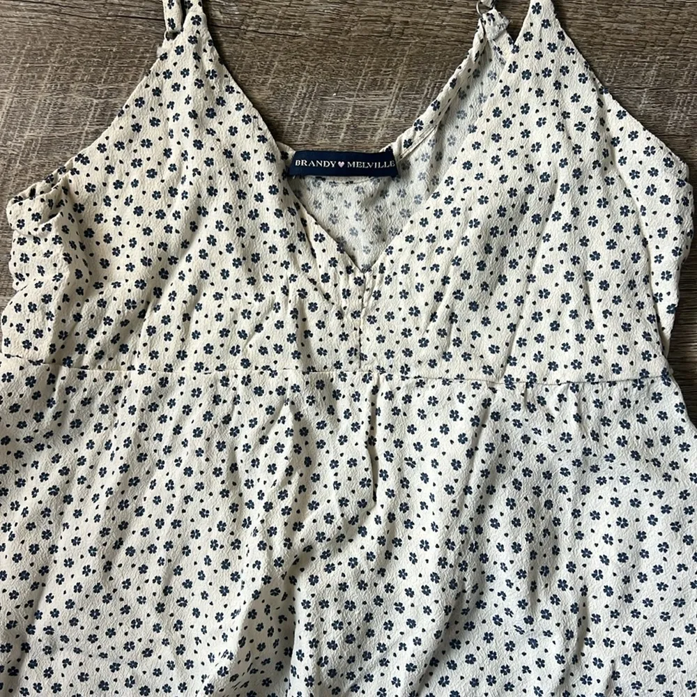 Brandy Melville White Floral Spaghetti Strap Top One Size - Image 2