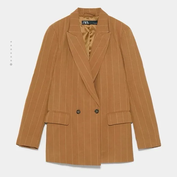 Zara Women’s Linen-blend Striped Blazer‎ Jacket in Mustard Yellow Size S - Image 16