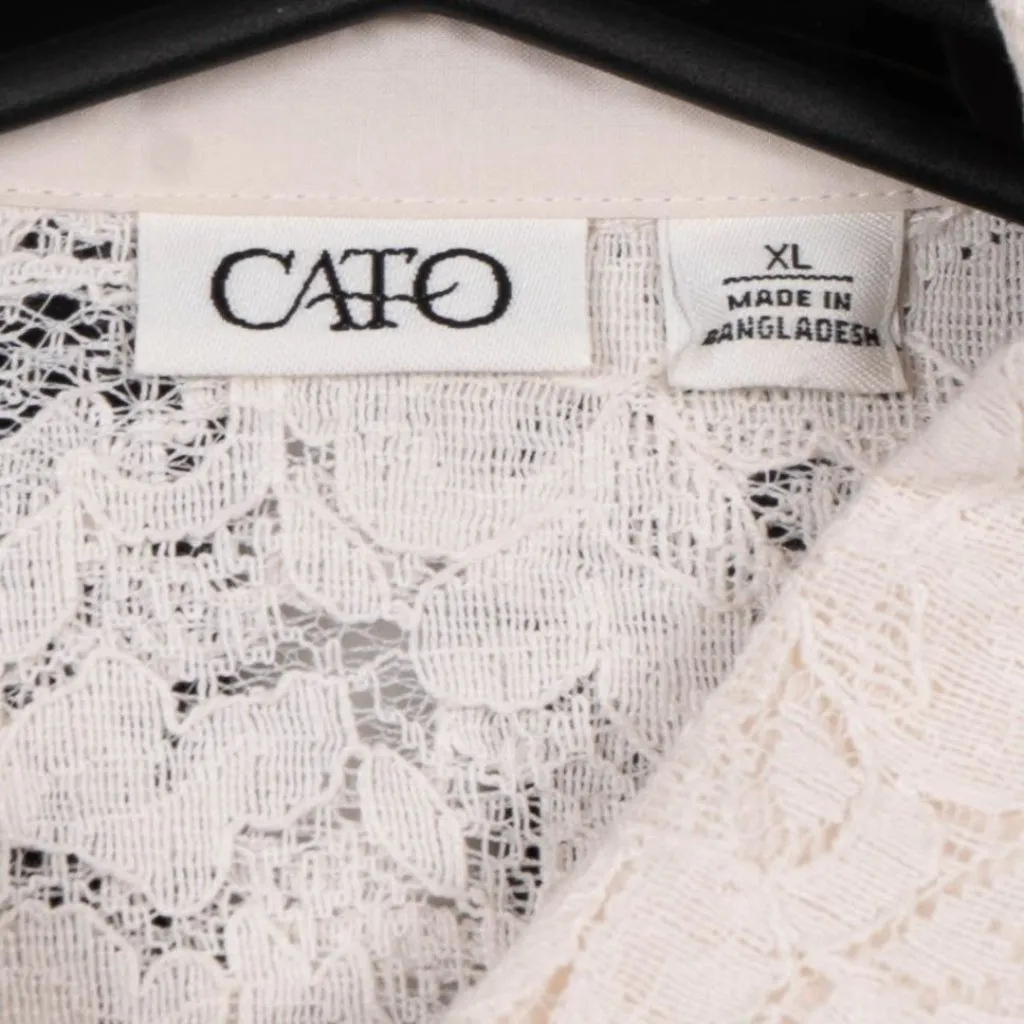 Cato Button Up Lace Shirt XL Womens Pockets Off White Cotton Blend 3/4 Sleeves - Image 5