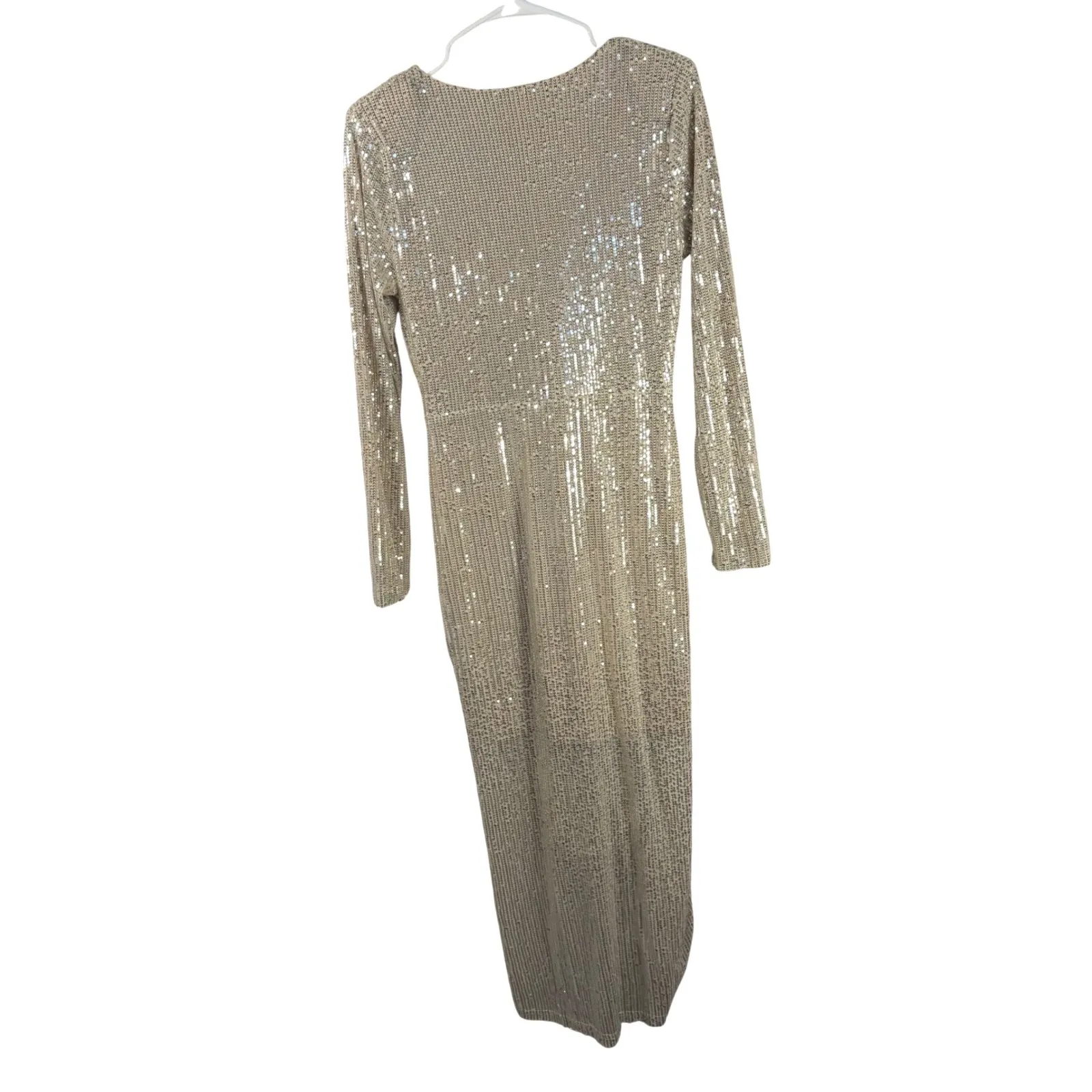 Böhmé Gold Sequin Maxi Dress Long Sleeve V-Neck Evening Gown Size S NYE - Image 11