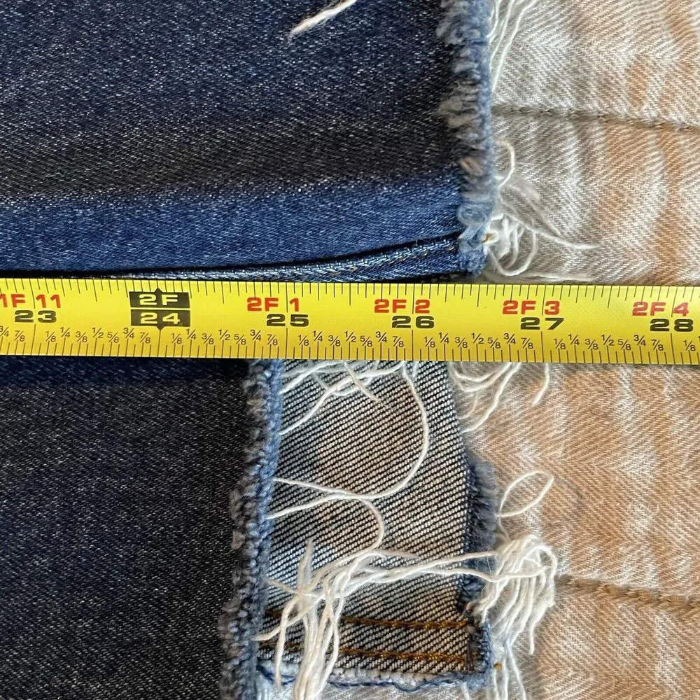 NoEnd Denim Farrah Kick Flare Jeans Sz 27 Med. Dark Wash Frayed High Low Hem USA Blue - Image 15