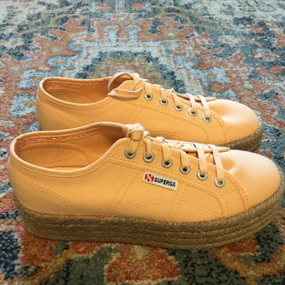 SUPERGA Orange Apricot Peach Linen Platform Rafia Sneakers Shoes EU 38 or US 7.5 - Image 5