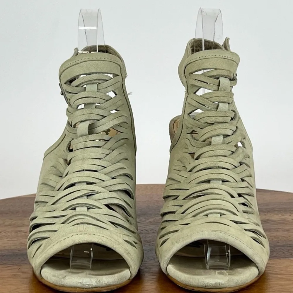 Womens Sam Edelman Holly Gray Leather Strappy Heeled Shoes Size 7.5 Green - Image 8