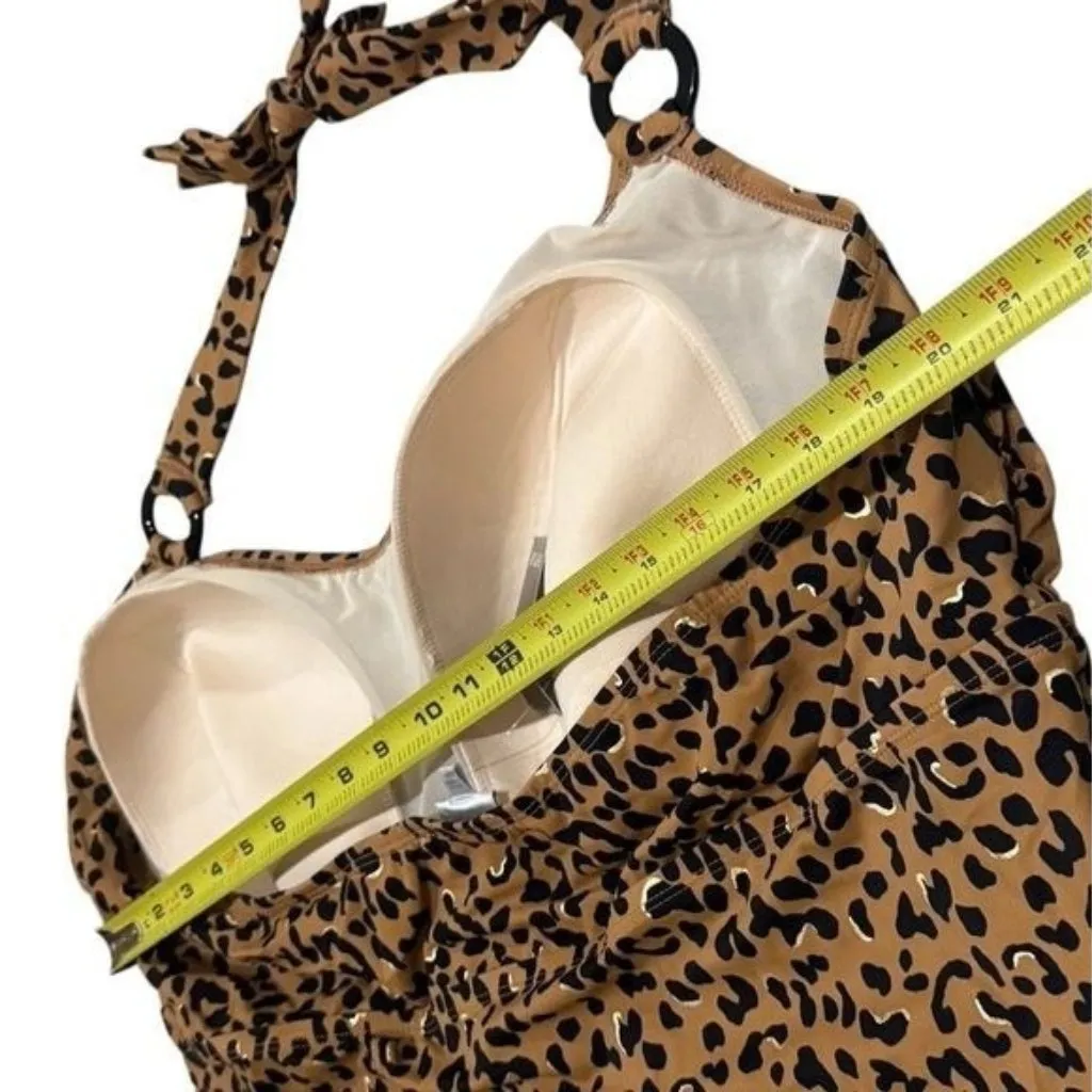 NEW Avenue Tan Black Gold Cheetah Print Halter One Piece Swim Resort Coastal 26W - Image 8