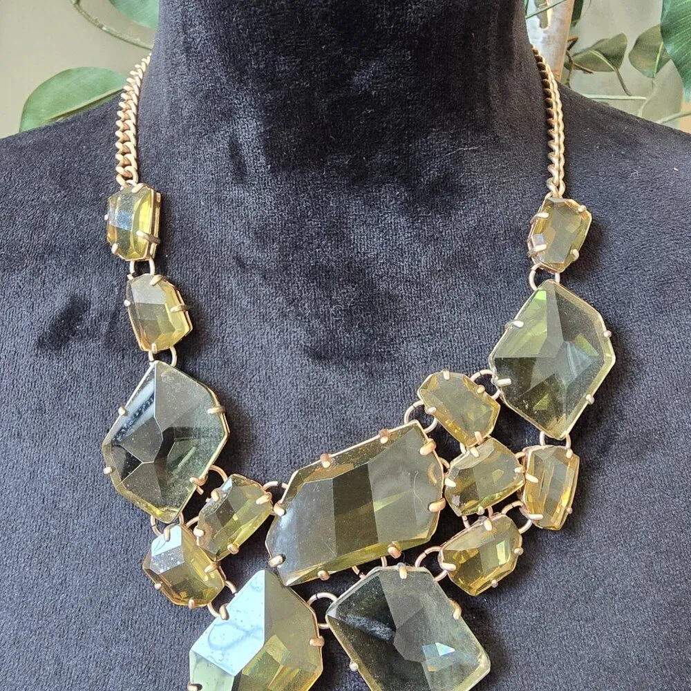 Womens Amber Rhinestone Gold Tone Chain Necklace Jewelry with Spring Ring Brown - Image 2