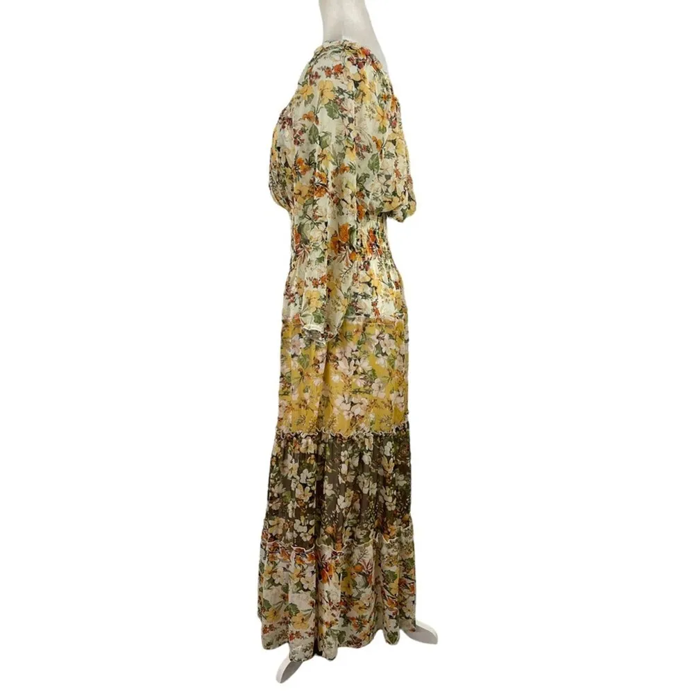 Fig and Flower Floral Pattern CottageCore Prairie Maxi Dress Banded Waist Large - Image 7